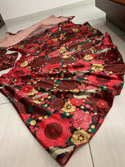 Red floral printed gota zari wedding lehenga choli