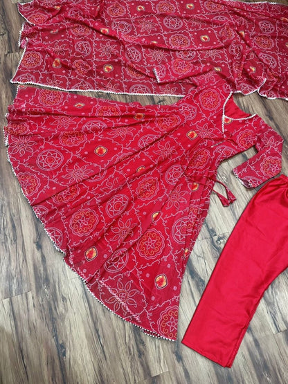 Red georgette bandhni print casual ethnic gown