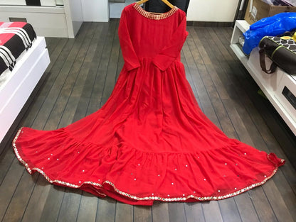 Red georgette beautiful embroidered partywear anarkali suit