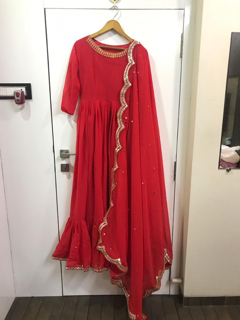 Red georgette beautiful embroidered partywear anarkali suit