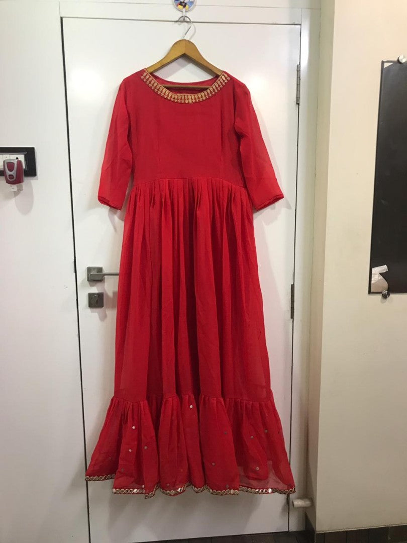 Red georgette beautiful embroidered partywear anarkali suit