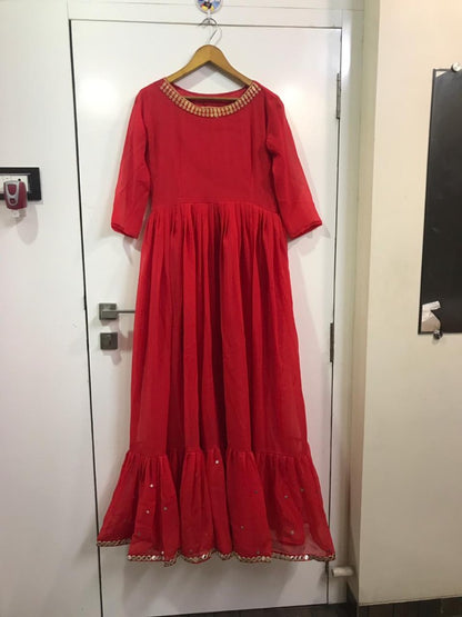 Red georgette beautiful embroidered partywear anarkali suit