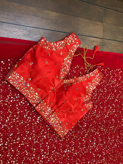 red georgette bollywood style sequence worked partywear saree