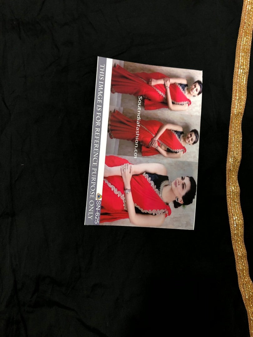 Red georgette designer fancy thread and dori worked partywear saree