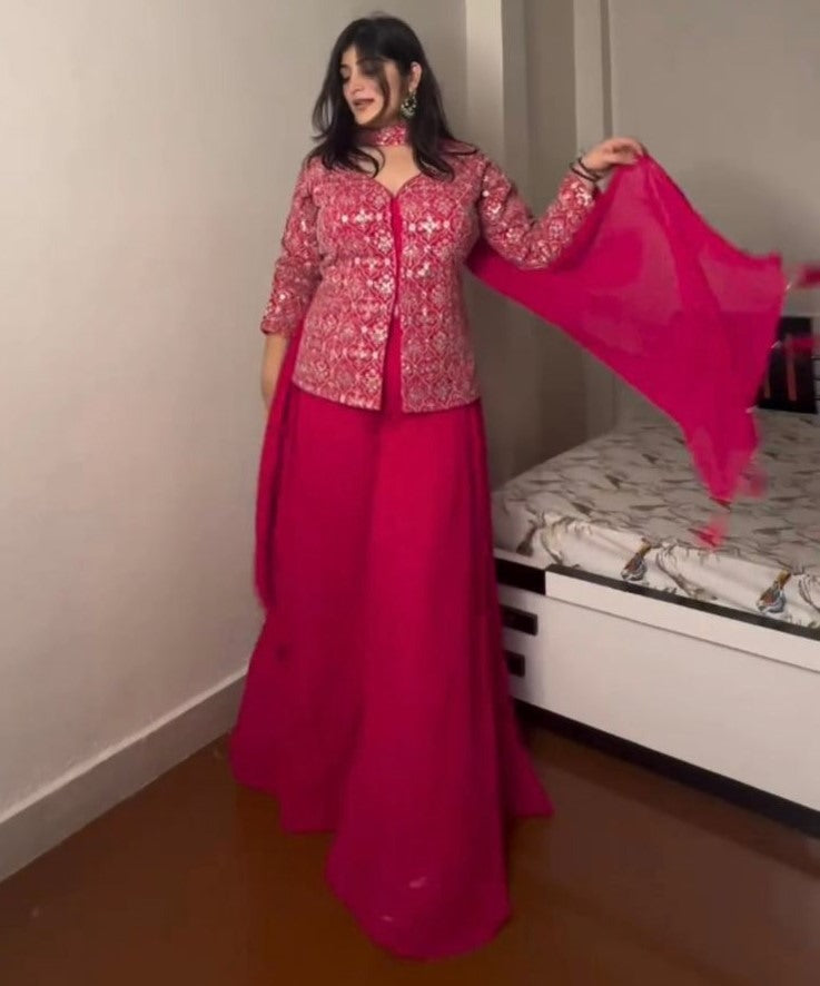 Red georgette designer plazzo suit