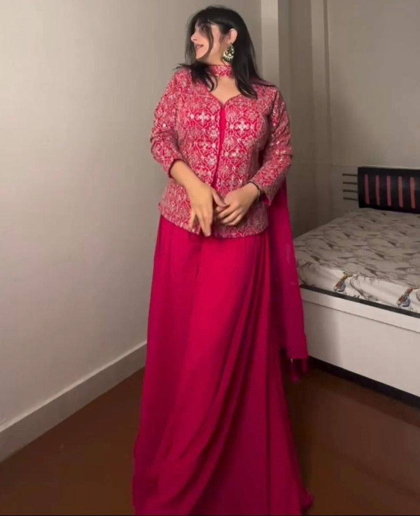 Red georgette designer plazzo suit