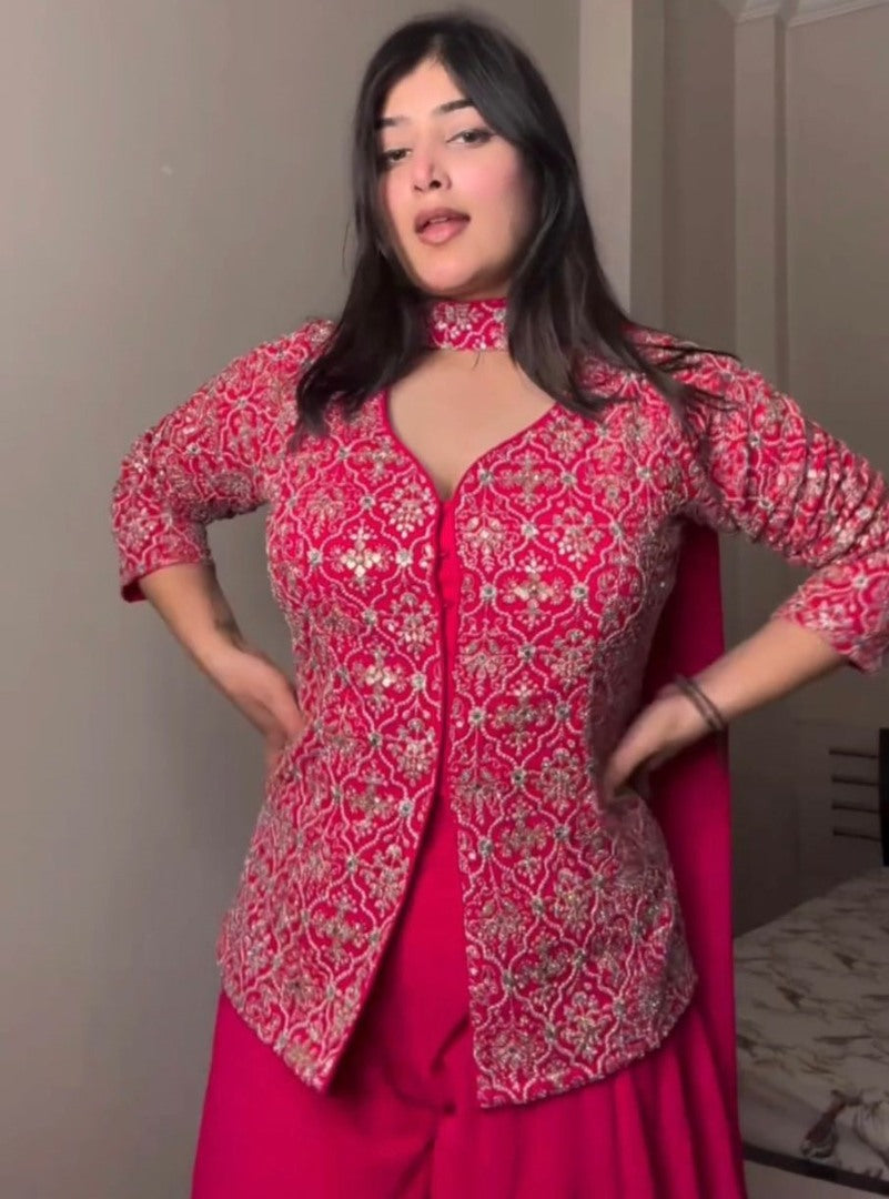 Red georgette designer plazzo suit