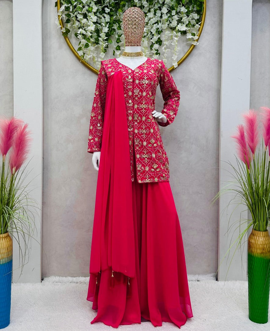Red georgette designer plazzo suit