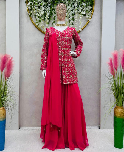 Red georgette designer plazzo suit