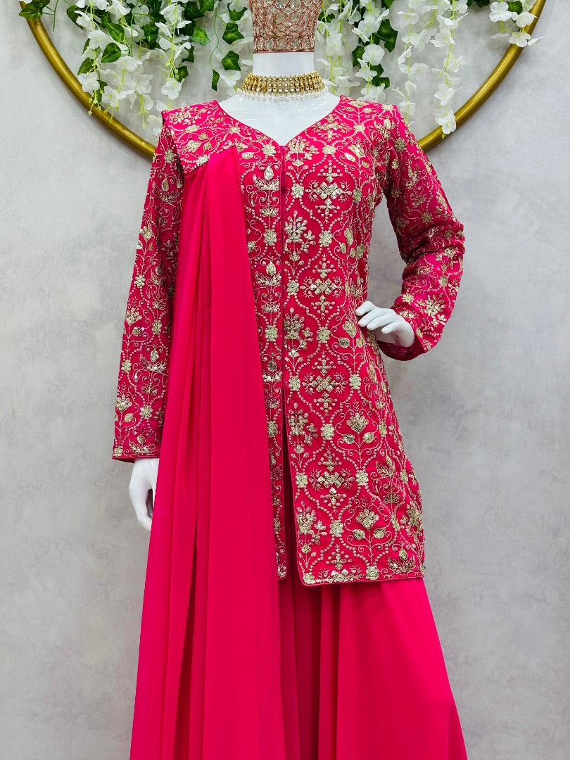 Red georgette designer plazzo suit