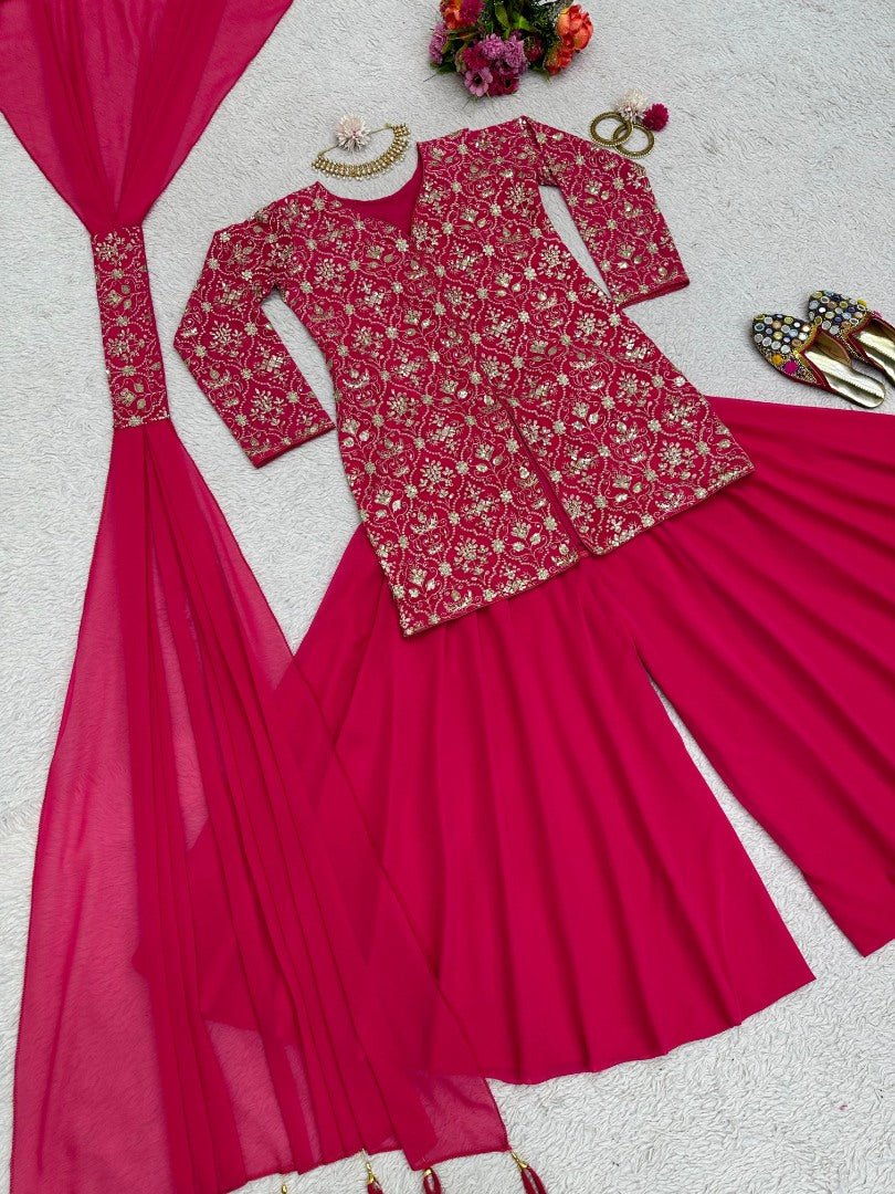 Red georgette designer plazzo suit