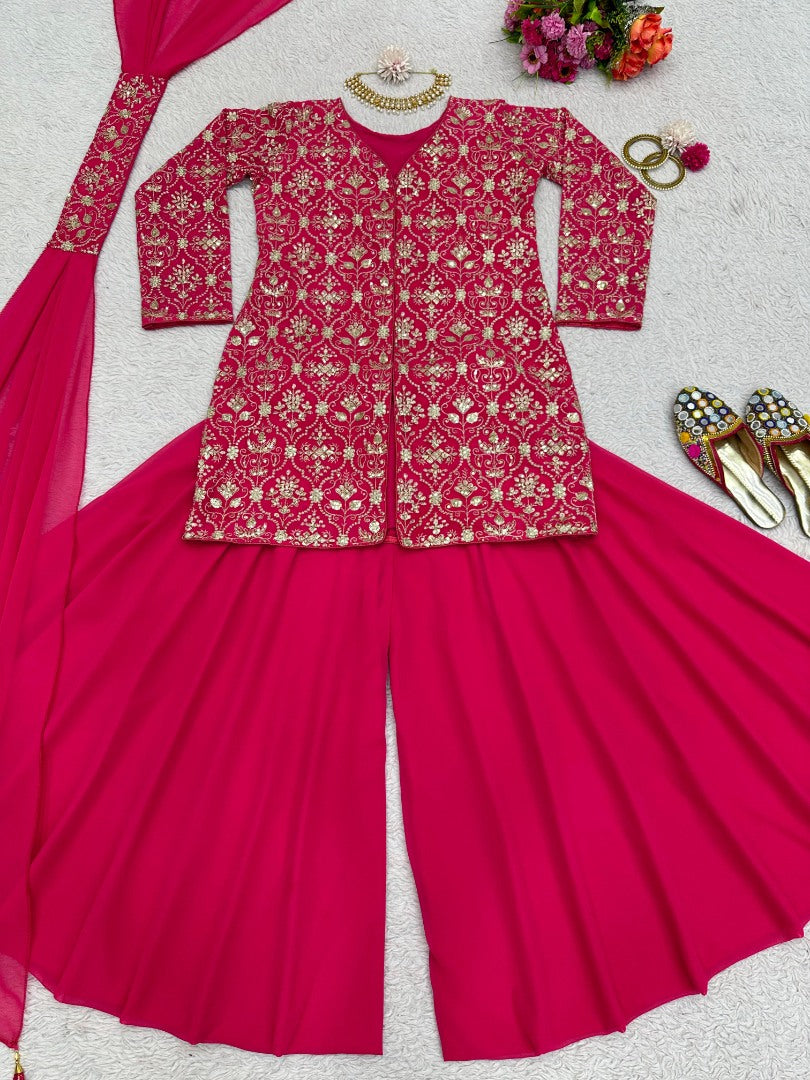 Red georgette designer plazzo suit