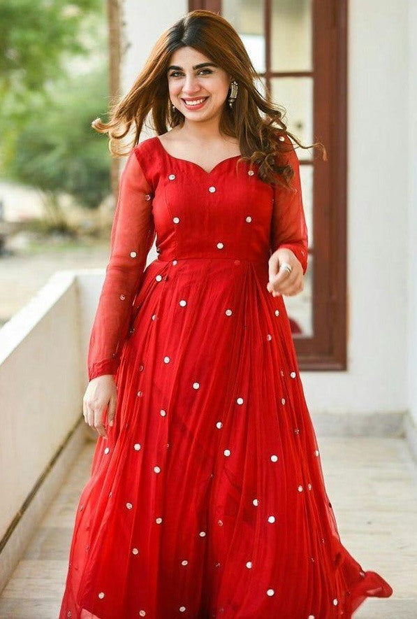 Red georgette dimond embellish gown
