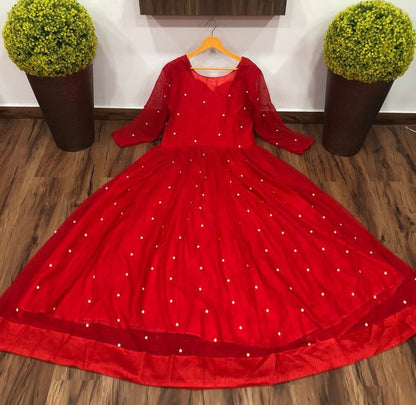 Red georgette dimond embellish gown