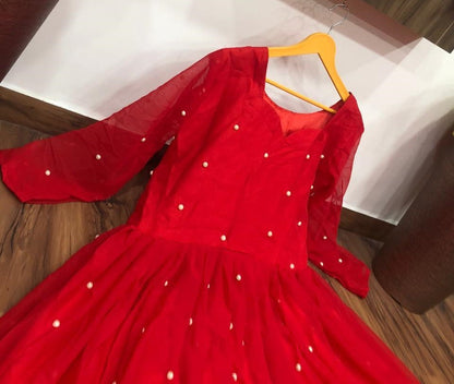 Red georgette dimond embellish gown