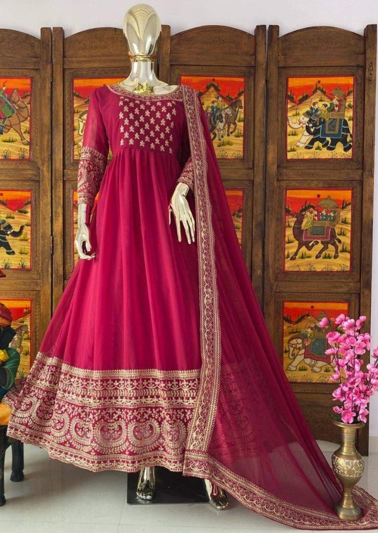 Red georgette embroidered anarkali suit