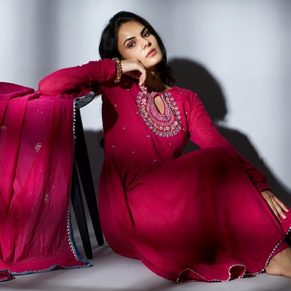 Red georgette embroidered anarkali suit