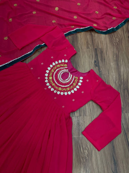 Red georgette embroidered anarkali suit