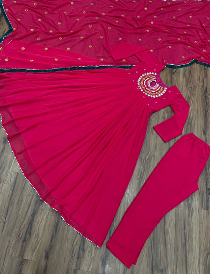 Red georgette embroidered anarkali suit