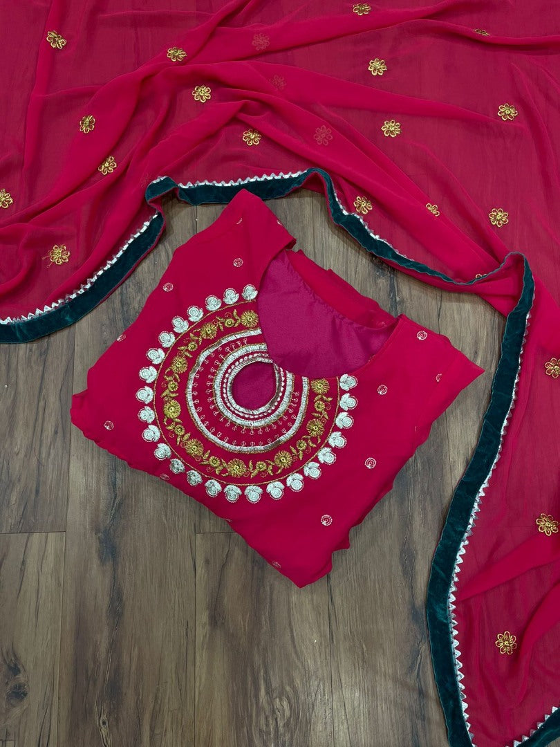 Red georgette embroidered anarkali suit