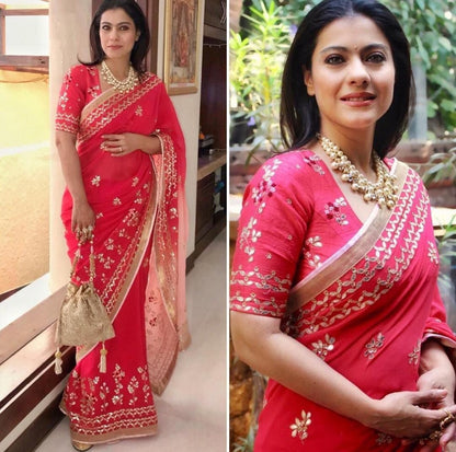 Red georgette embroidered bollywood saree