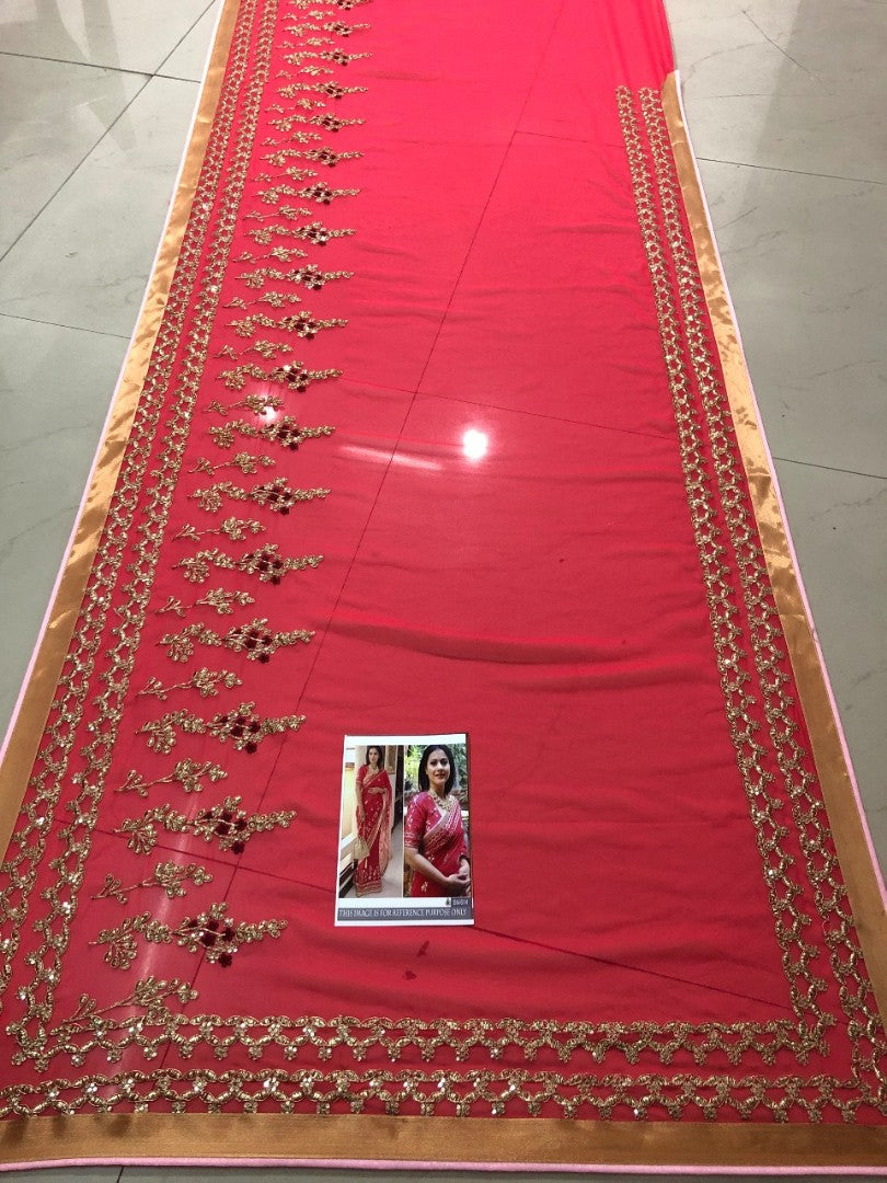 Red georgette embroidered bollywood saree