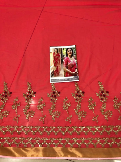 Red georgette embroidered bollywood saree
