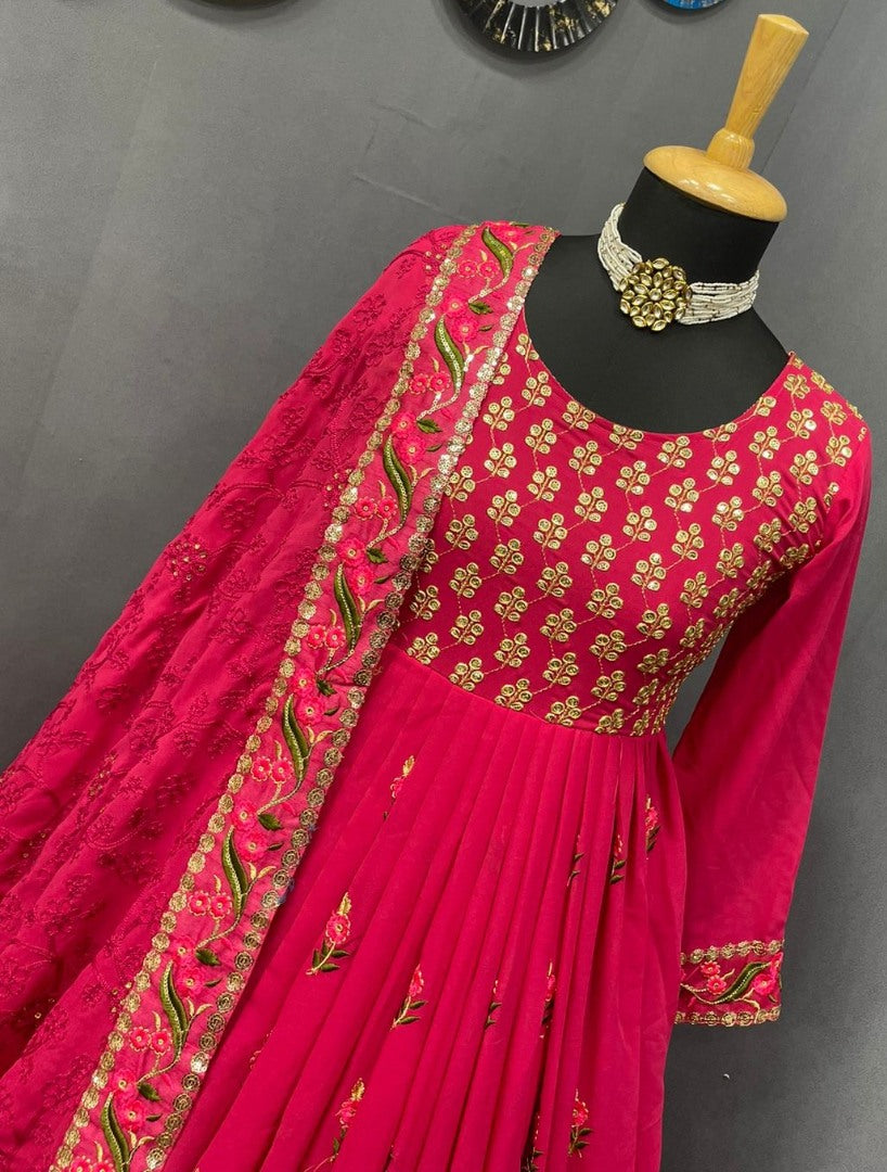 Red georgette embroidered long anarkali suit