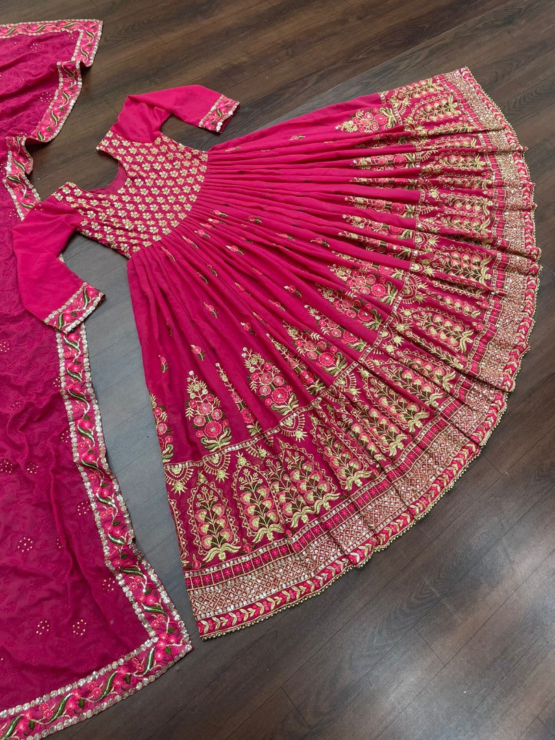 Red georgette embroidered long anarkali suit