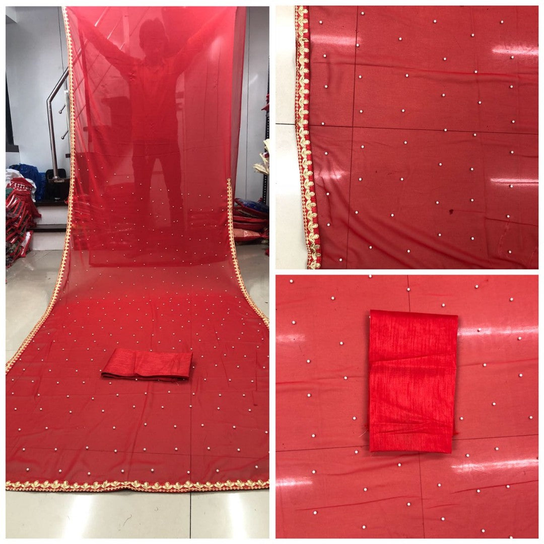 red georgette embroidered partywear saree