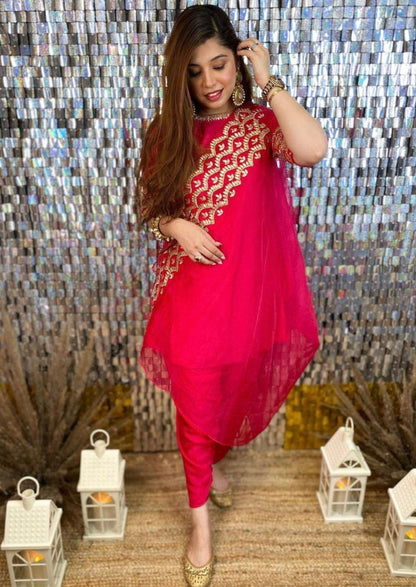 Red georgette embroidered punjabi patiala suit