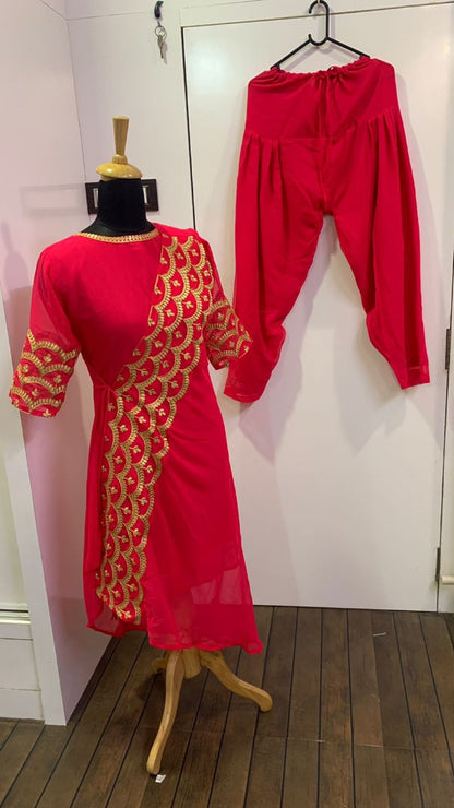 Red georgette embroidered punjabi patiala suit