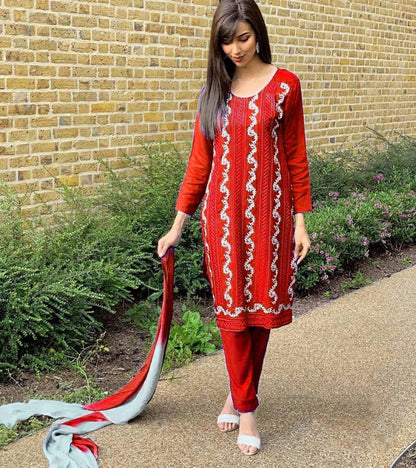 Red georgette embroidered salwar suit
