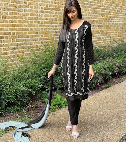 Red georgette embroidered salwar suit