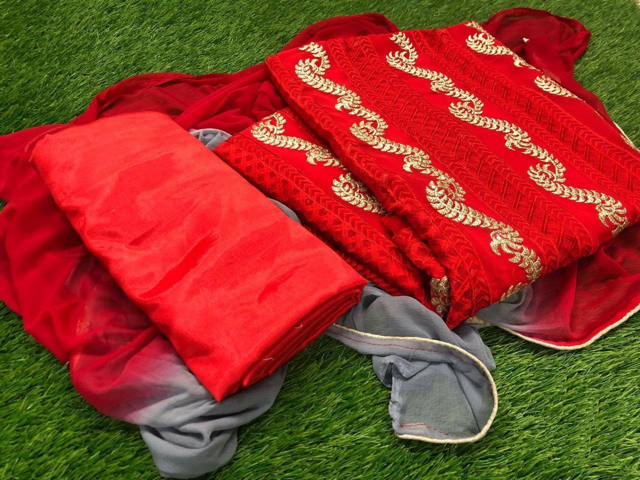 Red georgette embroidered salwar suit