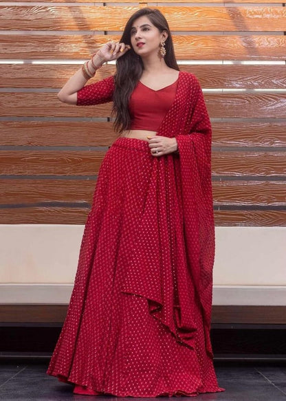 Red georgette embroidered wedding lehenga choli