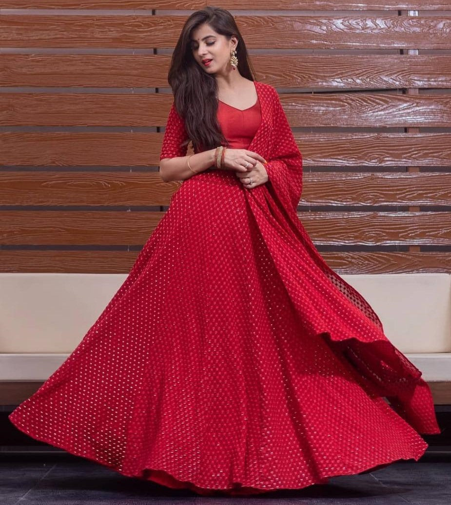 Red georgette embroidered wedding lehenga choli