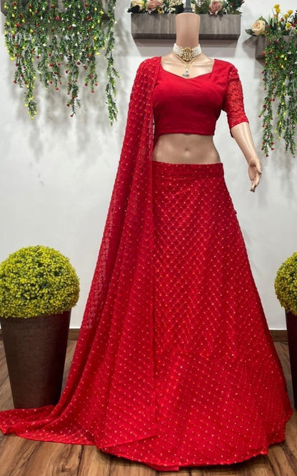 Red georgette embroidered wedding lehenga choli