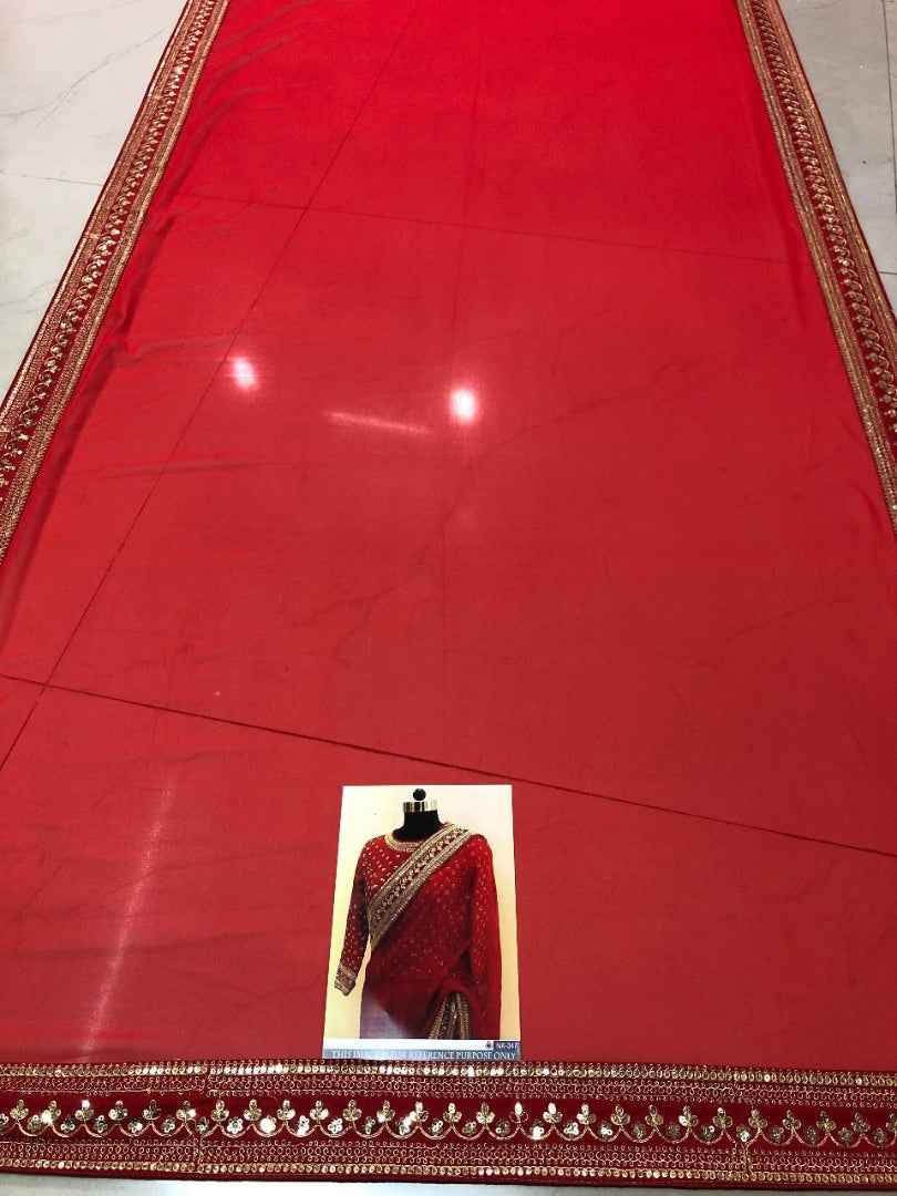 Red georgette fancy thread and sequence worked designer saree