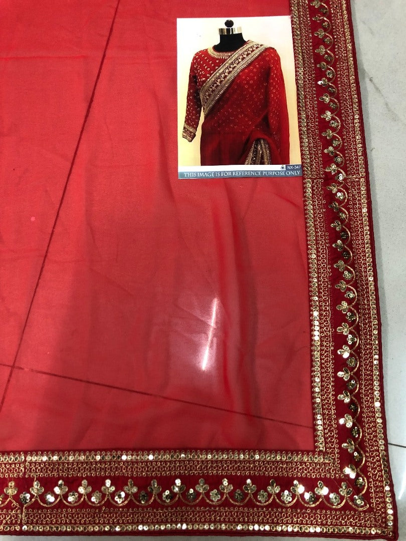 Red georgette fancy thread and sequence worked designer saree