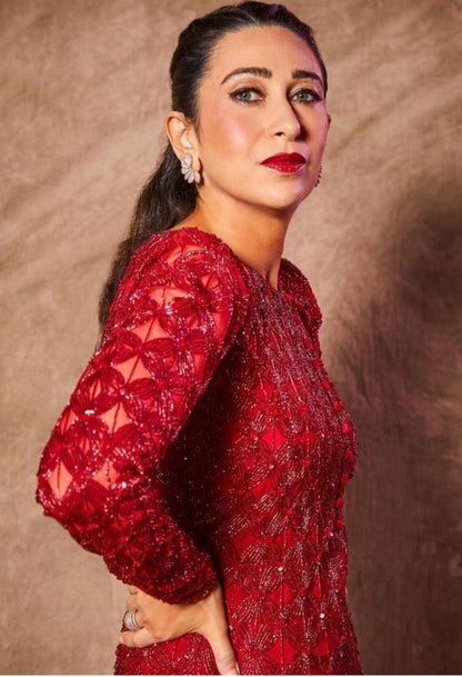 Red georgette full sequence work party wear sharara plazzo suit