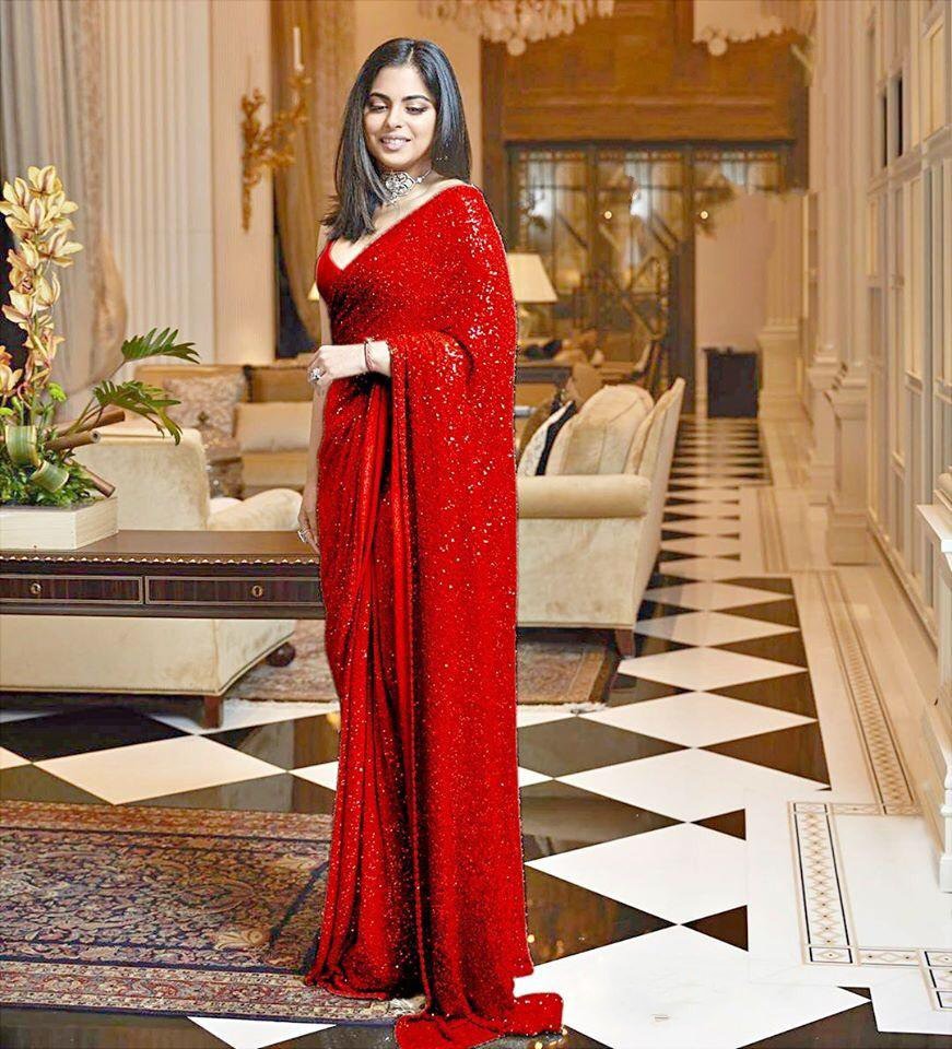 Red georgette full sequence work saree