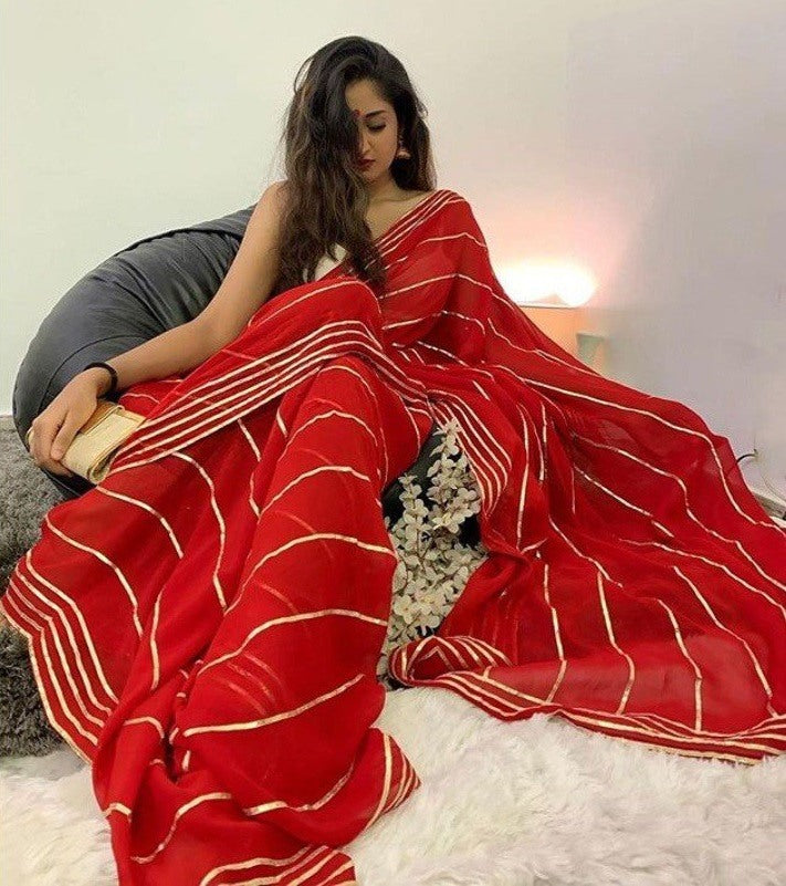 Red georgette gota patti work designer partywear saree