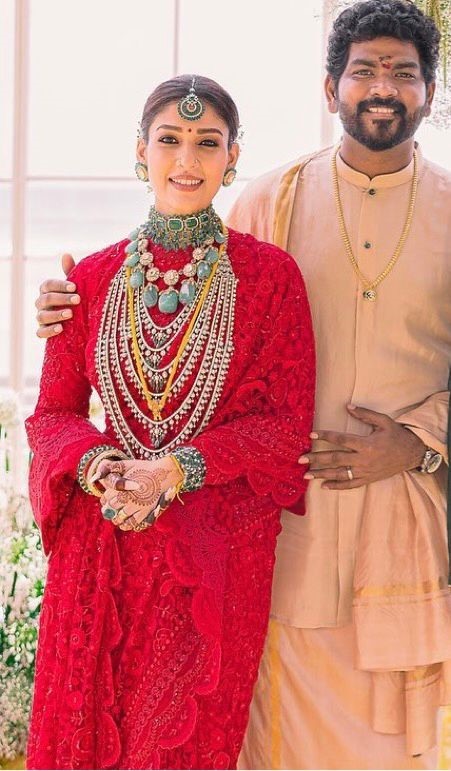 Red georgette heavy chain stitch embroidered wedding saree