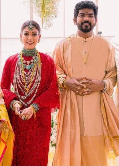 Red georgette heavy chain stitch embroidered wedding saree