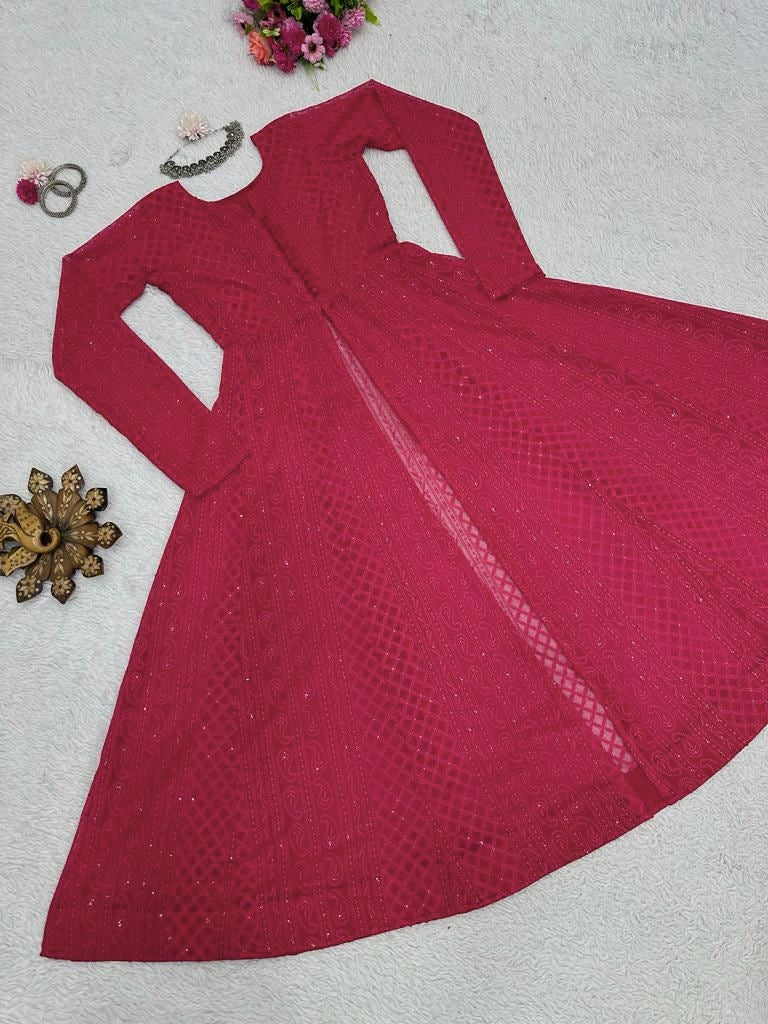 Red georgette heavy chikankari work designer kurti