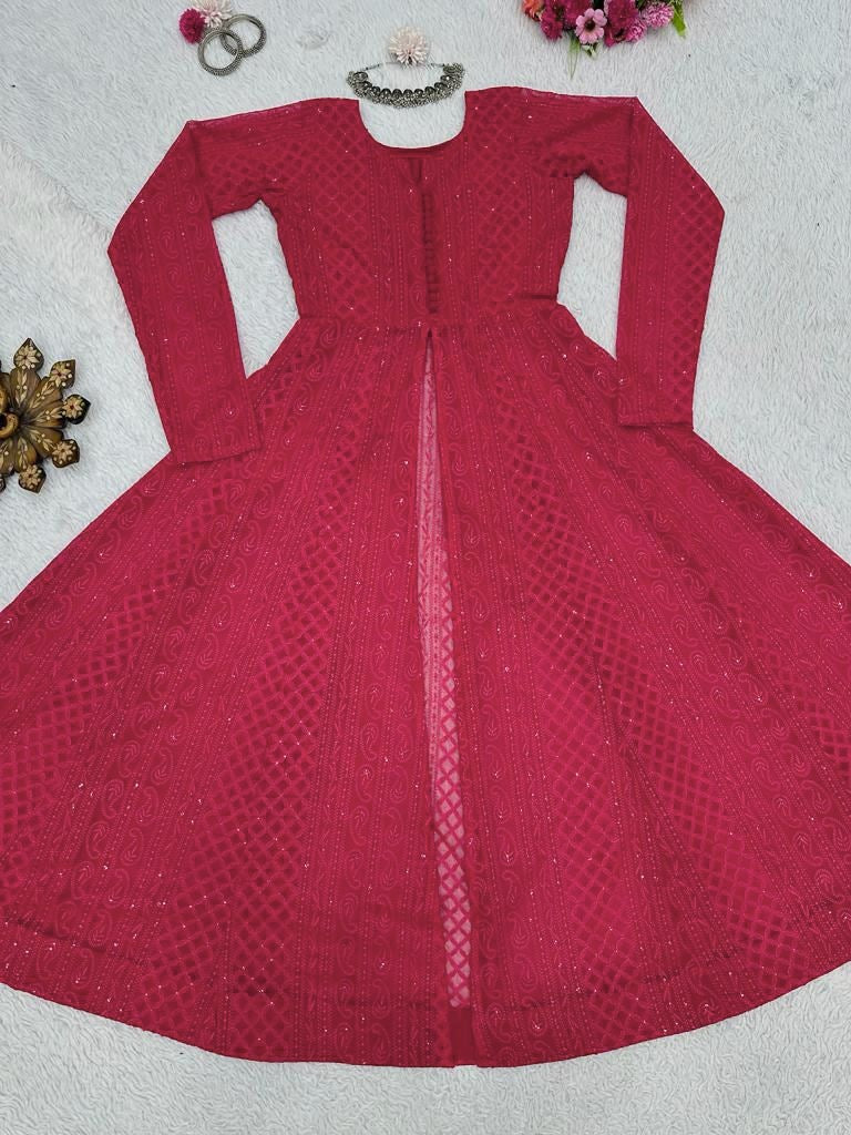 Red georgette heavy chikankari work designer kurti