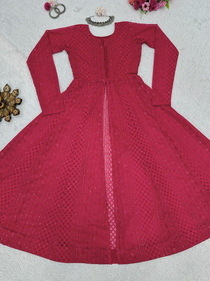 Red georgette heavy chikankari work designer kurti