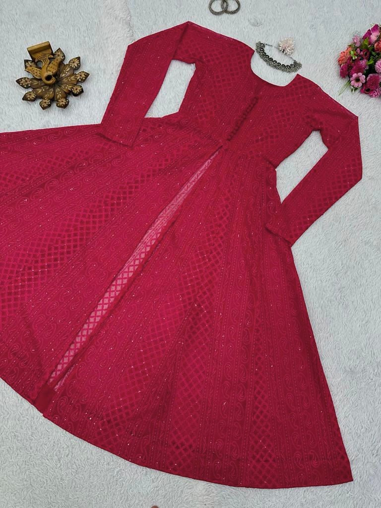 Red georgette heavy chikankari work designer kurti