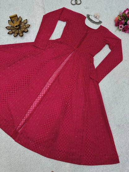 Red georgette heavy chikankari work designer kurti
